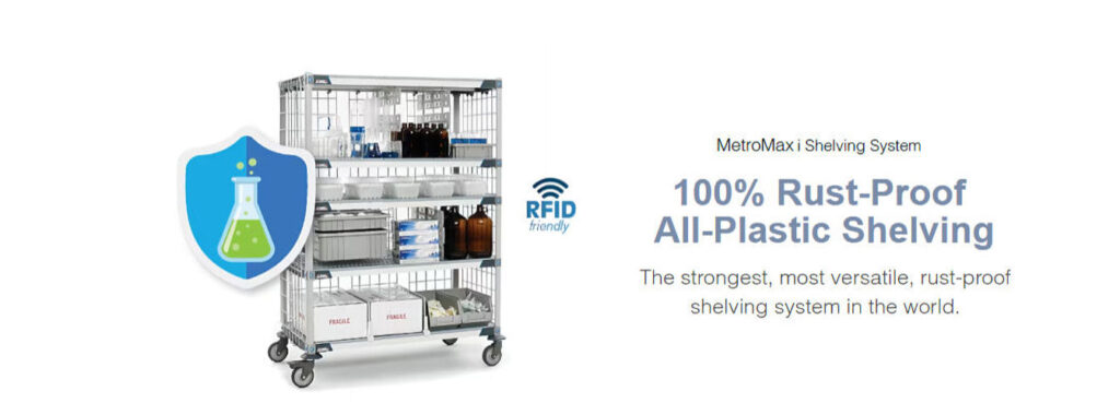 MetroMax i shelving is 100% rust proof, all-plastic shelving