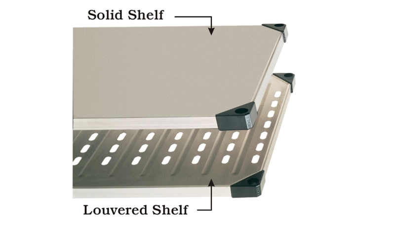 Metro Solid Shelf Styles - Flat Solid Galvanized, Flat Solid Stainless Steel, Louvered / Embossed Stainless Steel